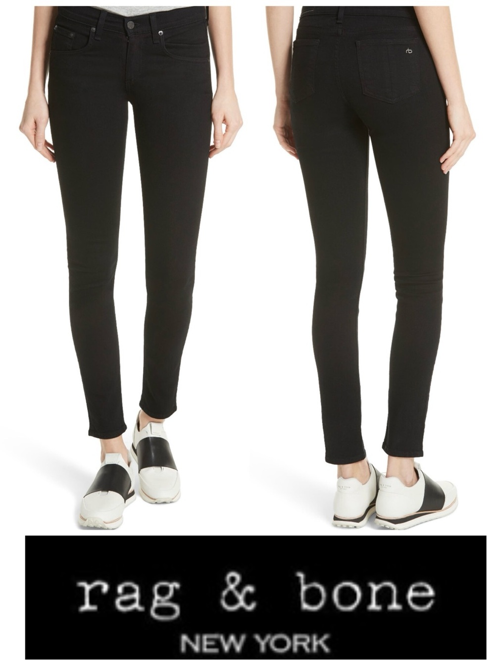 rag & bone Ankle Skinny Jeans Black Raw Raw Hem Size 27